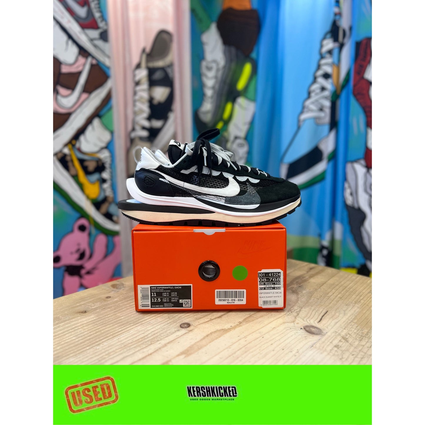 Nike Sacai Vapourwaffle  Black White UK10