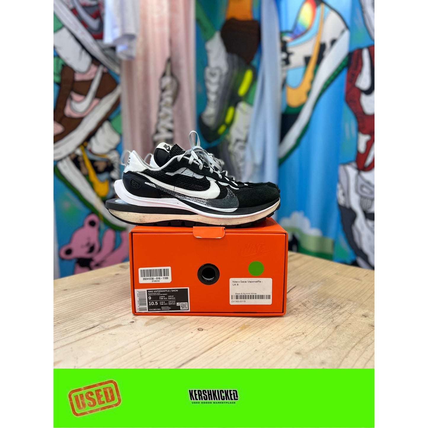 Nike Sacai Vaporwaffle Black White UK 8