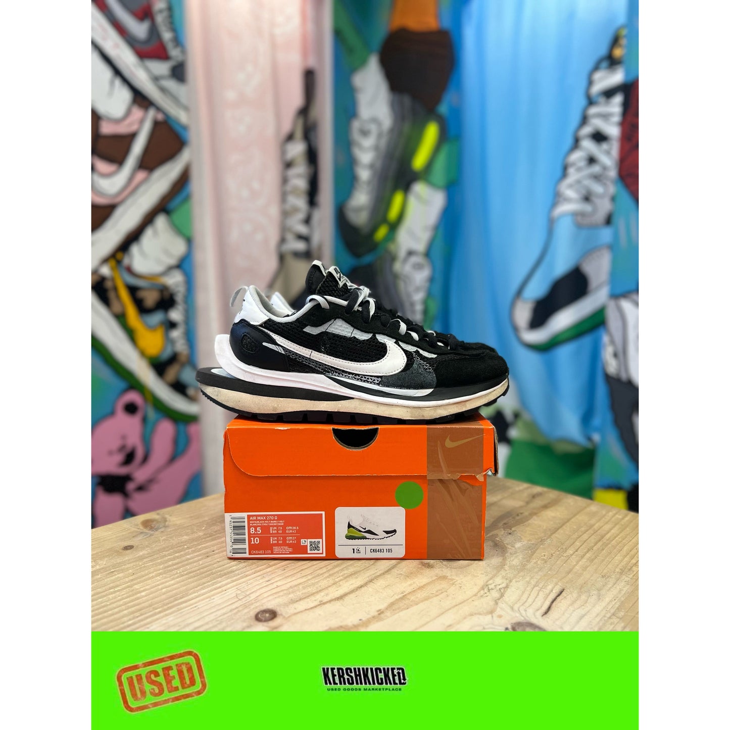 Nike Sacai Vapourwaffle Black White UK7