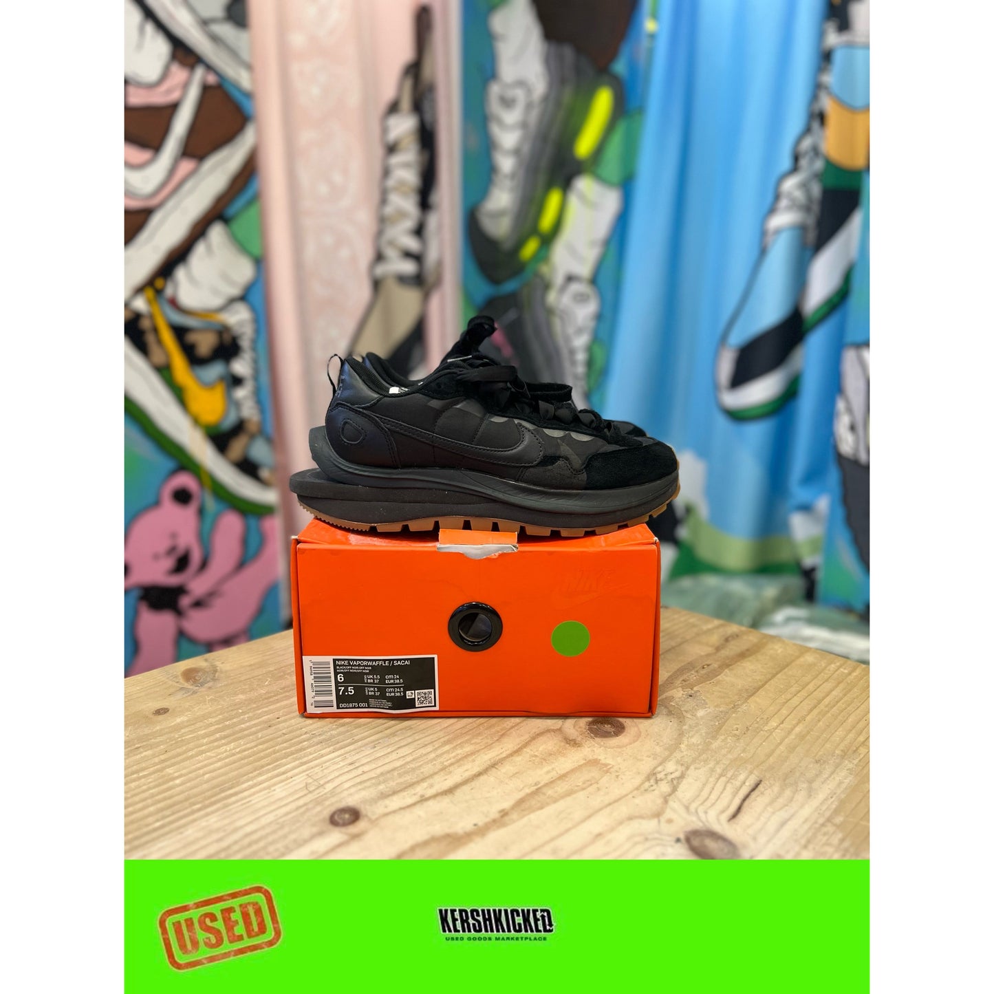 Nike Sacai Vapourwaffle Black Gum UK5.5