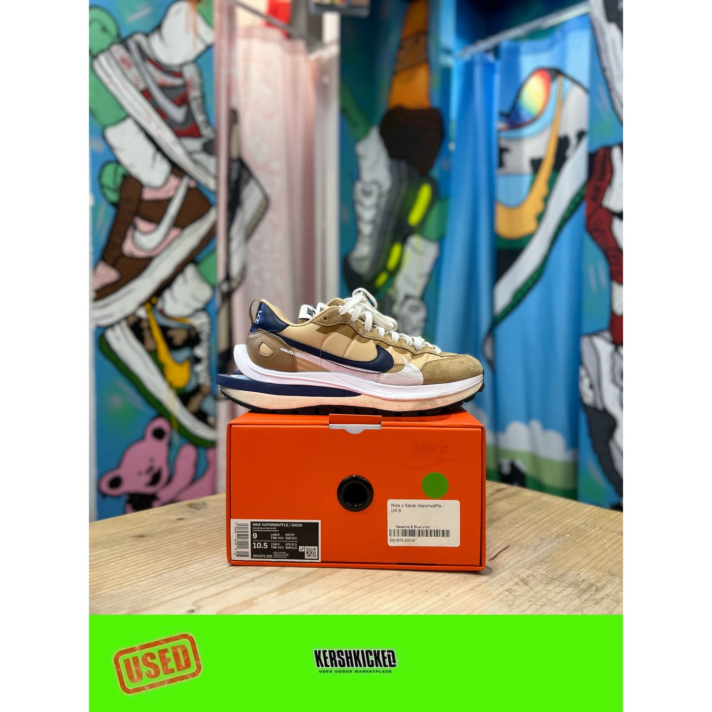 Nike Sacai Vaporwaffle Sesame Blue Void UK8