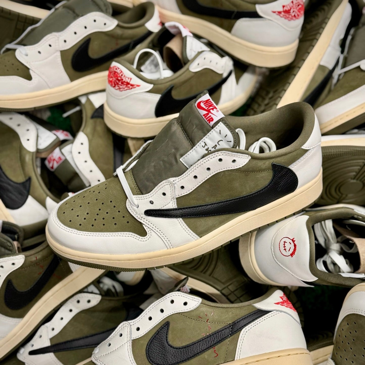 Jordan 1 Retro Low OG SP Travis Scott Medium Olive by Jordan's in Uncategorized. Available at KershKicks for £550.00. A must-have for fans of Jordan's looking to elevate their style with this Shoes.