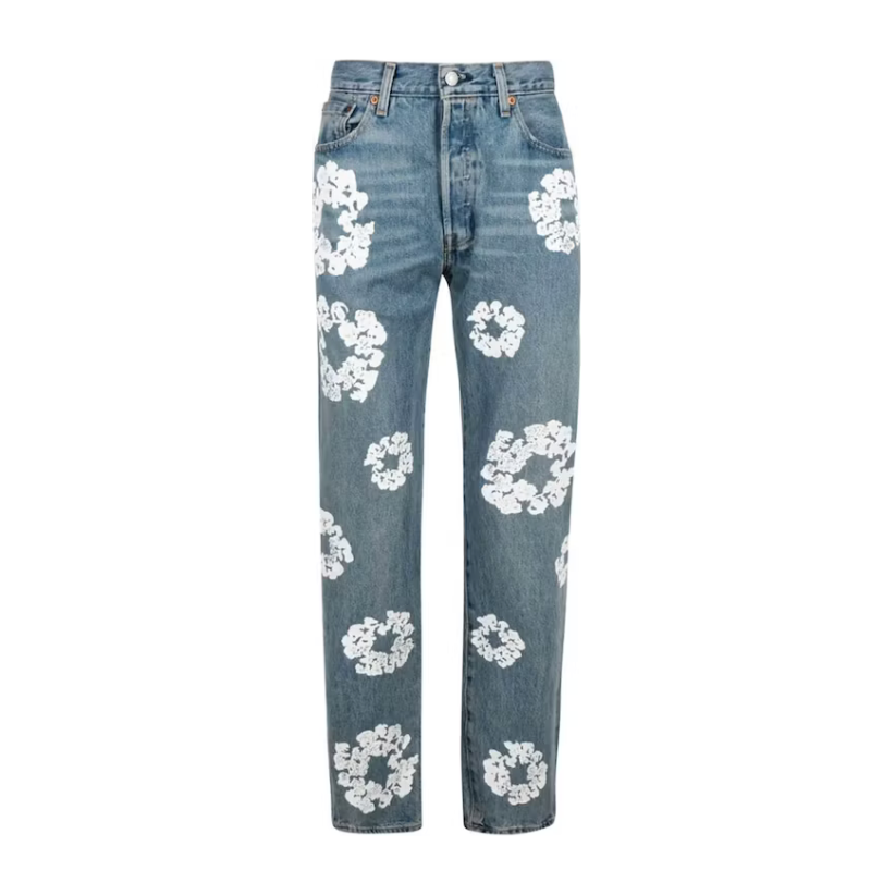 Denim Tears x Levi's Cotton Wreath Jean Light Wash by Denim Tears in Clothing. Available at KershKicks for £420.00. A must-have for fans of Denim Tears looking to elevate their style with this Jeans.