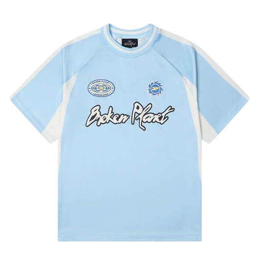 Broken Planet Market Football Jersey Light Blue by Broken Planet Market in Uncategorized. Available at KershKicks for £115.00. A must-have for fans of Broken Planet Market looking to elevate their style with this T-Shirt.