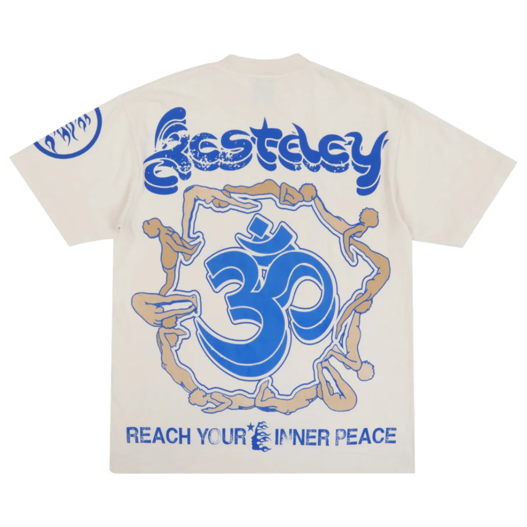 Hellstar Studios Yoga Short Sleeve Tee Shirt Cream by KershKicks in Clothing. Available at KershKicks for £200.00. A must-have for fans of KershKicks looking to elevate their style with this T-Shirt.