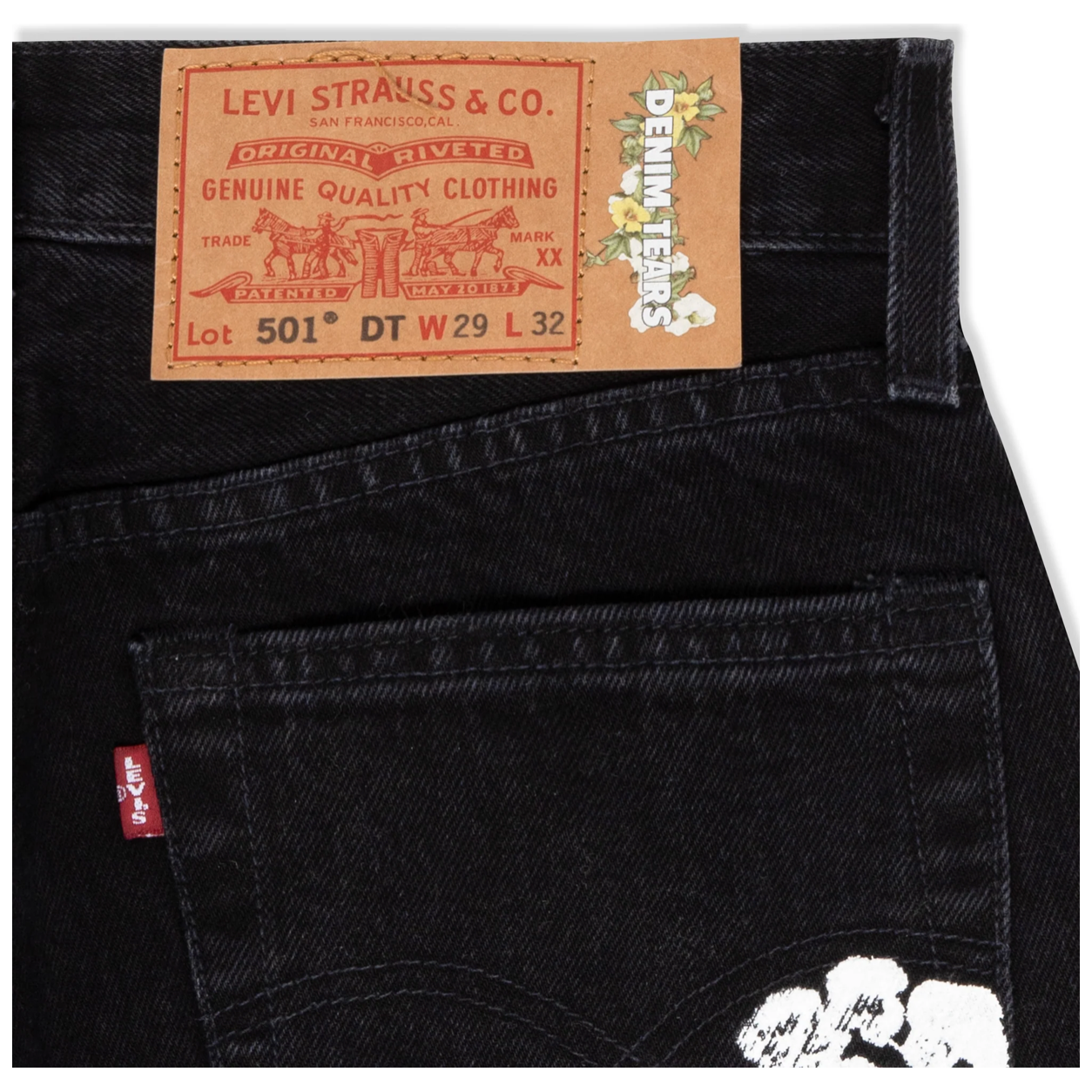 Denim Tears x Levi's Cotton Wreath Jean Black by Denim Tears in Uncategorized. Available at KershKicks for £420.00. A must-have for fans of Denim Tears looking to elevate their style with this Jeans.