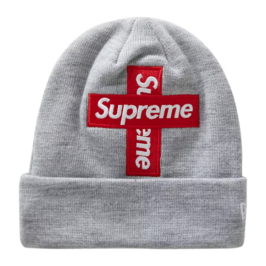 Supreme New Era Cross Box Logo Beanie Heather Grey