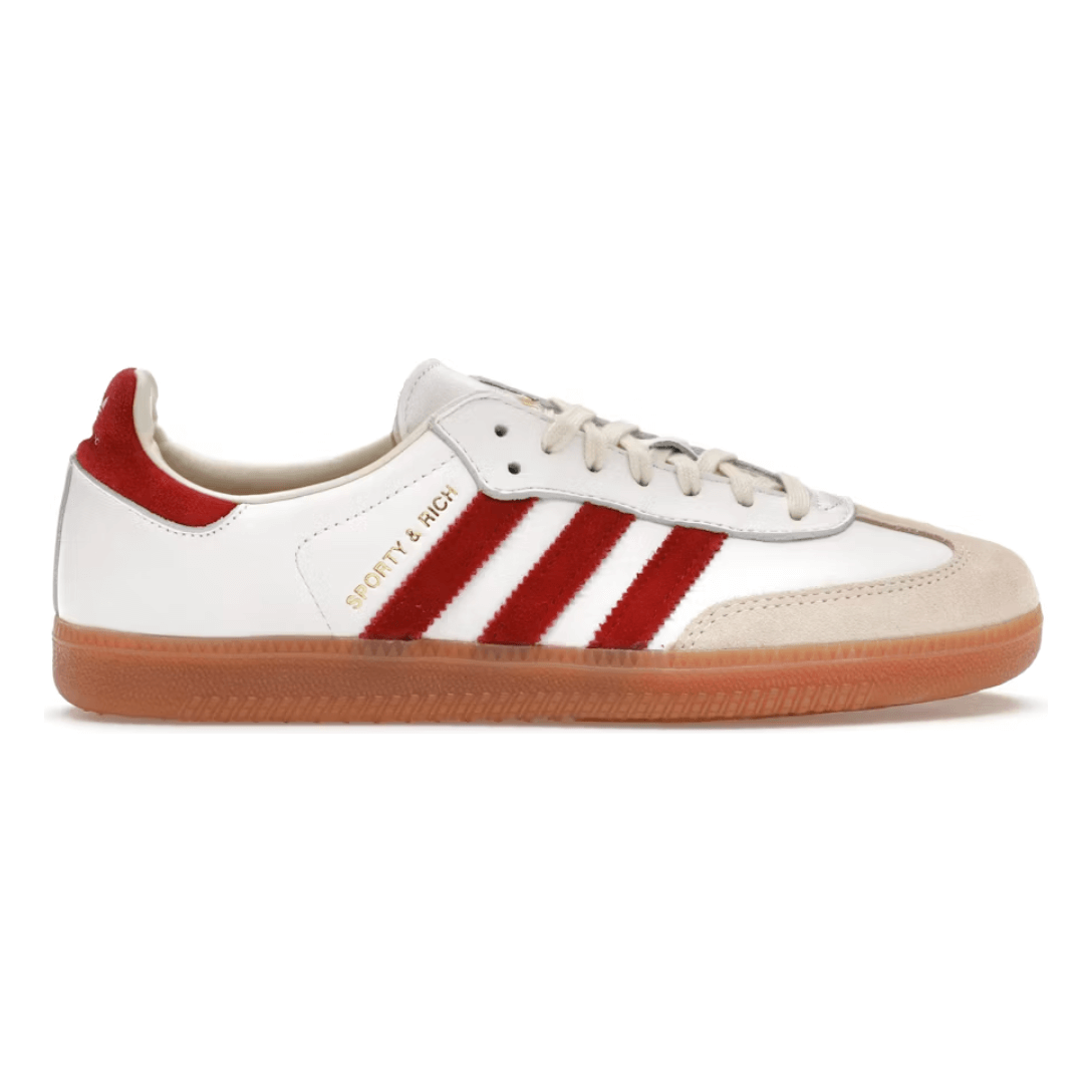 Adidas Samba x Sporty & Rich White Collegiate Burgundy by Adidas in Shoes. Available at KershKicks for £165.00. A must-have for fans of Adidas looking to elevate their style with this Shoes.