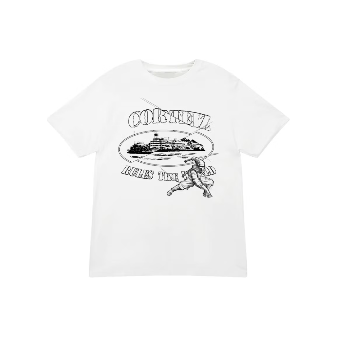 Corteiz Ninja Alcatraz Tee White by Corteiz in . Available at KershKicks for £85.00. A must-have for fans of Corteiz looking to elevate their style with this T-Shirt.