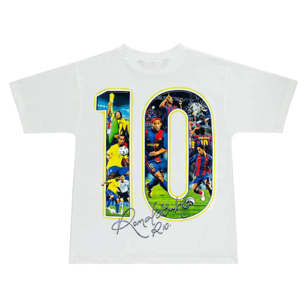 Marino Morwood Ronaldinho Tee White by Marino Morwood in . Available at KershKicks for £60.00. A must-have for fans of Marino Morwood looking to elevate their style with this T-Shirt.