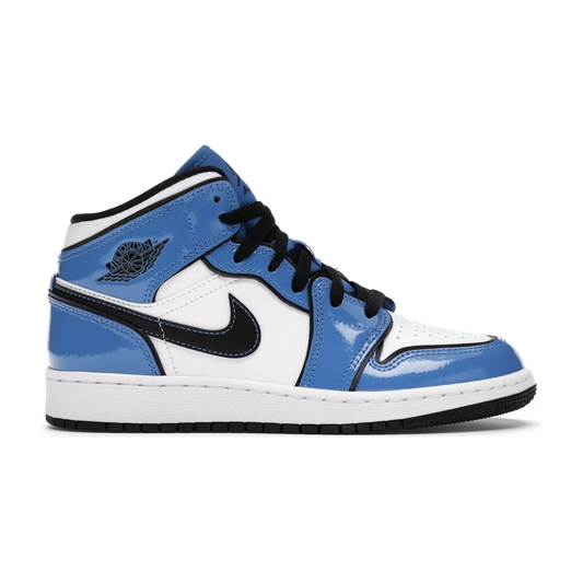 Jordan 1 Mid Signal Blue (GS) by Jordan's in Shoes. Available at KershKicks for £125.00. A must-have for fans of Jordan's looking to elevate their style with this Shoes.