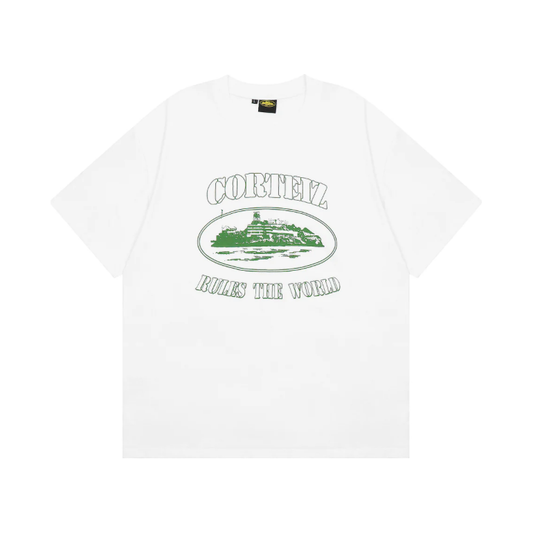 Corteiz Alcatraz Tee White/Green by Corteiz in . Available at KershKicks for £85.00. A must-have for fans of Corteiz looking to elevate their style with this T-Shirt.