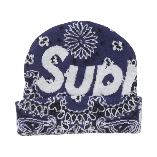 Supreme Bandana Big Logo Beanie Blue