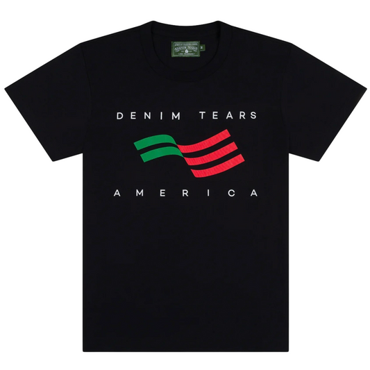 Denim Tears Men's America Sportswear T-Shirt Black by Denim Tears in Clothing. Available at KershKicks for £67.50. A must-have for fans of Denim Tears looking to elevate their style with this T-Shirt.