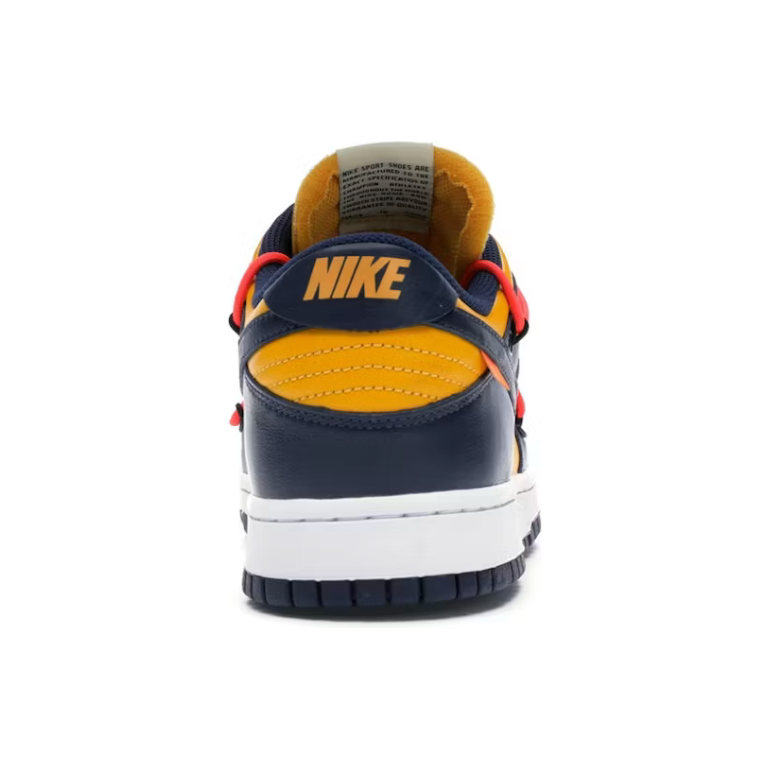 Nike Dunk Low Off White University Gold Midnight Navy by Nike in Shoes. Available at KershKicks for £585.00. A must-have for fans of Nike looking to elevate their style with this Shoes.