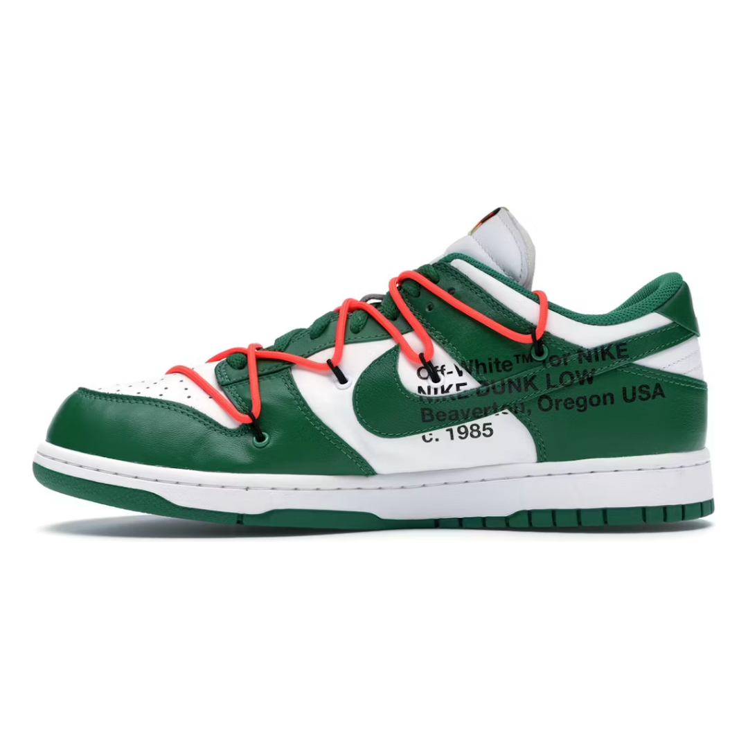 Nike Dunk Low Off-White Pine Green by Nike in Shoes. Available at KershKicks for £1200.00. A must-have for fans of Nike looking to elevate their style with this Shoes.