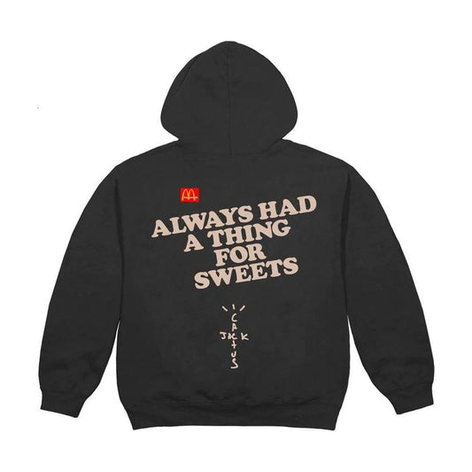 Travis Scott x McDonald's Apple Pie Hoodie Washed Black by Travis Scott in . Available at KershKicks for £225.00. A must-have for fans of Travis Scott looking to elevate their style with this T-Shirt.