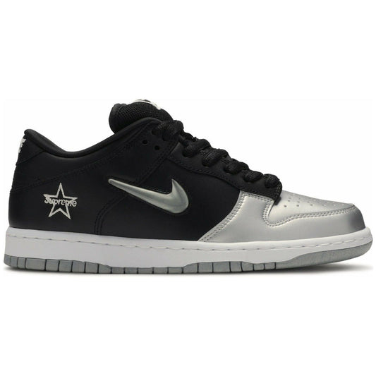 Nike SB Dunk Low Supreme Jewel Swoosh Silver by Nike in Shoes. Available at KershKicks for £250.00. A must-have for fans of Nike looking to elevate their style with this Shoes.