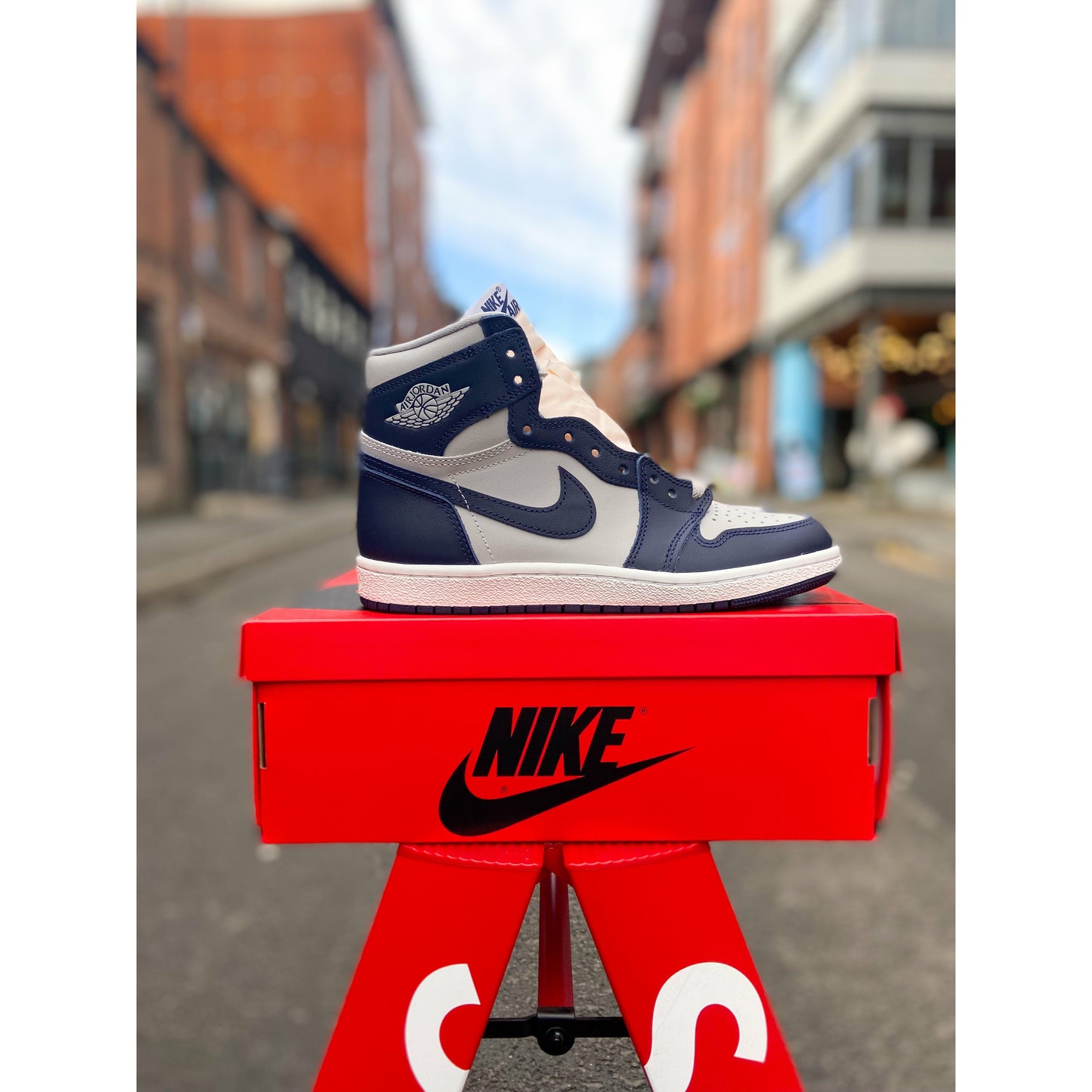 Jordan 1 High Retro 85 Georgetown by Jordan's in Shoes. Available at KershKicks for £250.00. A must-have for fans of Jordan's looking to elevate their style with this Shoes.