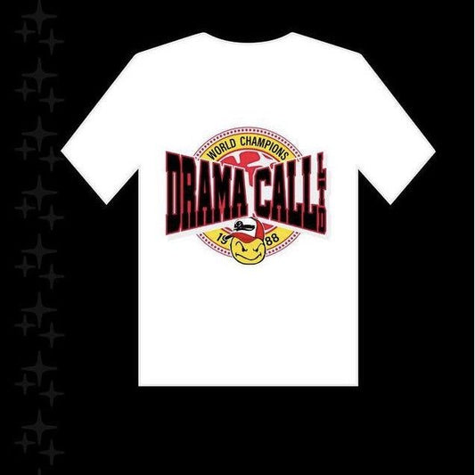 WORLD CHAMPIONS TEE White Drama Call by Drama Call in Clothing. Available at KershKicks for £60.00. A must-have for fans of Drama Call looking to elevate their style with this T-Shirt.