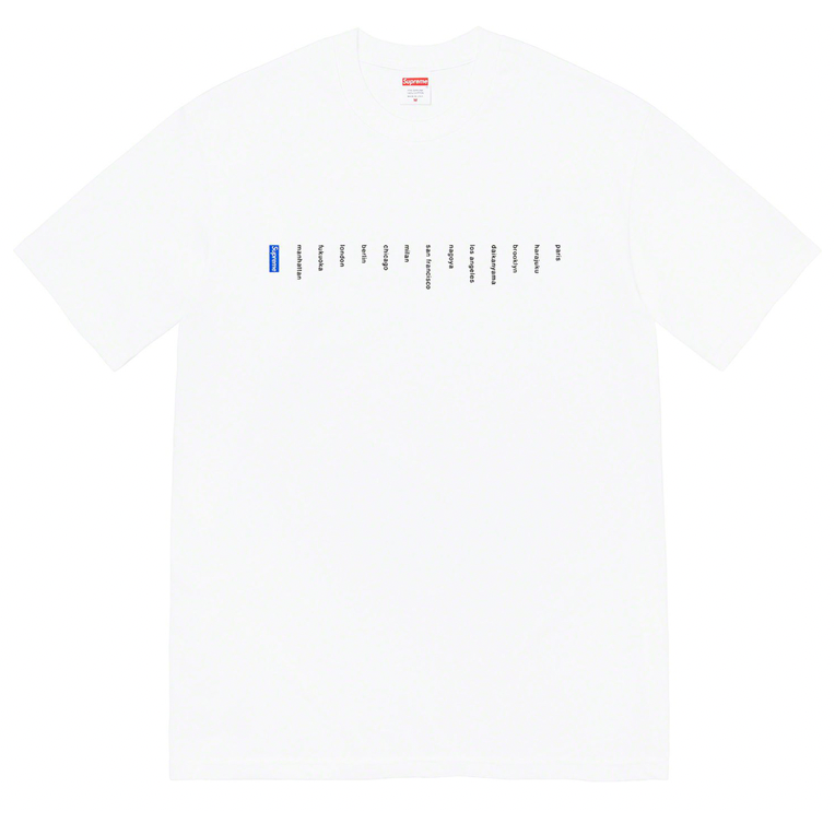 Supreme Location Tee White by Supreme in Clothing. Available at KershKicks for £75.00. A must-have for fans of Supreme looking to elevate their style with this T-Shirt.