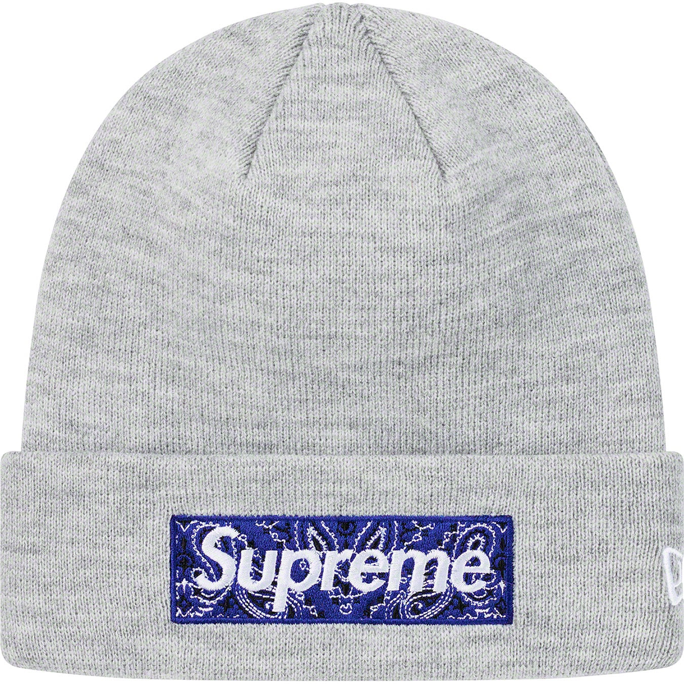 Supreme New Era Bandana Box Logo Beanie (FW19) - Heather Grey by Supreme in Hats. Available at KershKicks for £150.00. A must-have for fans of Supreme looking to elevate their style with this Hats.