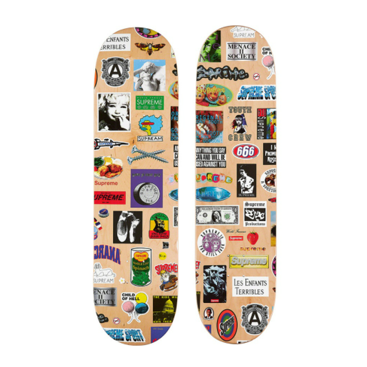 Supreme Stickers Skateboard Deck Tan by Supreme in Clothing Accessories. Available at KershKicks for £110.00. A must-have for fans of Supreme looking to elevate their style with this Accessories.