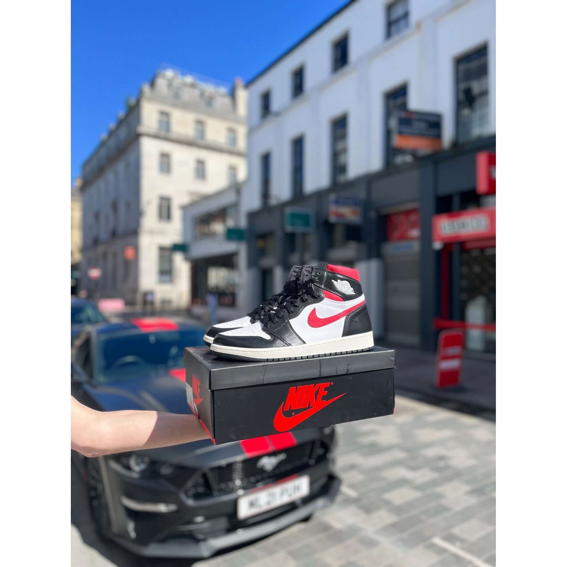 Air Jordan 1 Retro High Black Gym Red by Jordan's in Shoes. Available at KershKicks for £225.00. A must-have for fans of Jordan's looking to elevate their style with this Shoes.